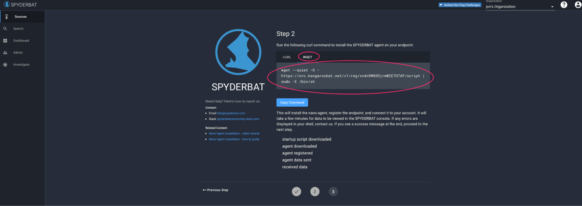 Spyderbat Nano Agent installation on AWS step 2